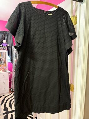 J. Crew Black Swiss Dot Flutter Sleeve Shift Dress